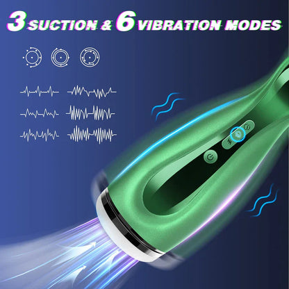 Automatischer Stroker Blowjob Masturbatoren mit 3 Saugnäpfen und 6 Starken Vibrationen