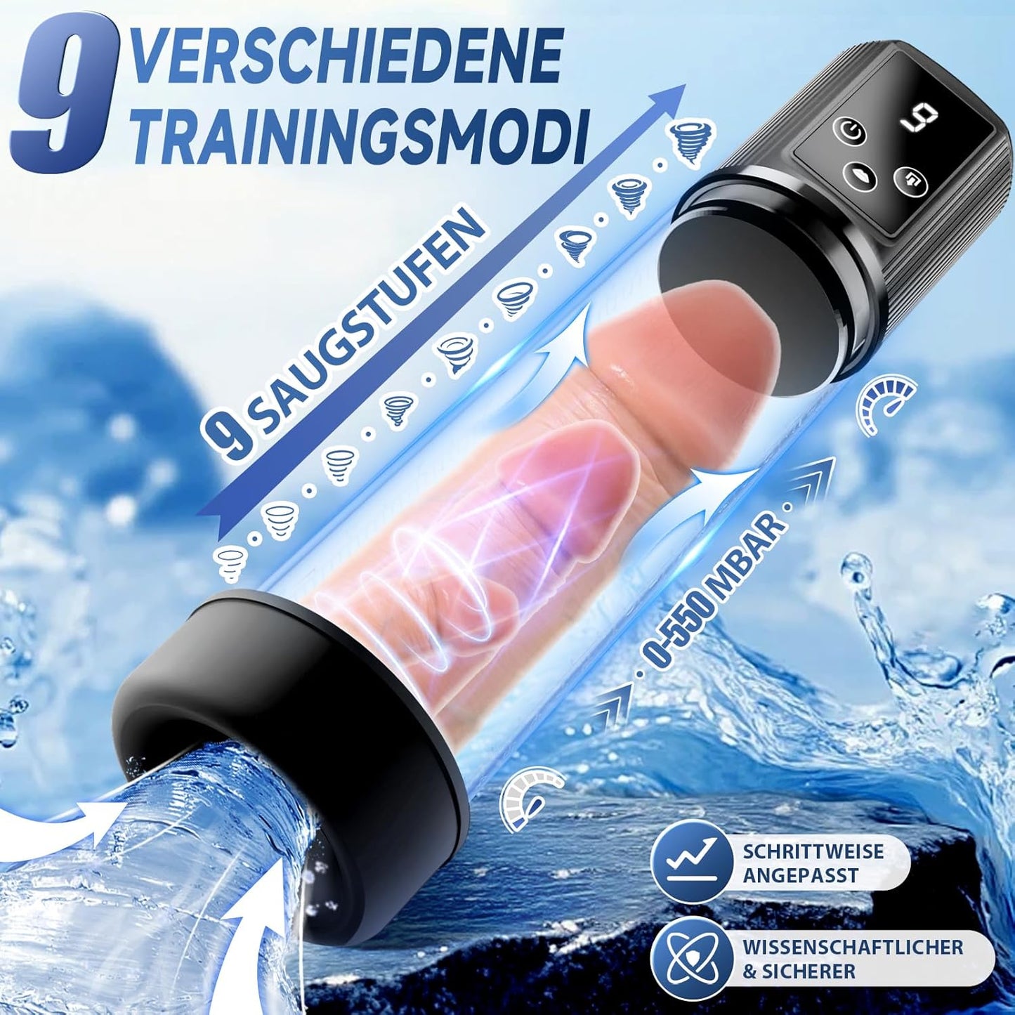 LCD-Display Elektrischer Penispumpe Penisvergrößerung mit 9 Saug und Trainingsmodi