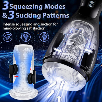 Automatischer Masturbator Stroker Penispumpe mit 3 Quetsch & 3 Saug & 10 Vibrationsmodi