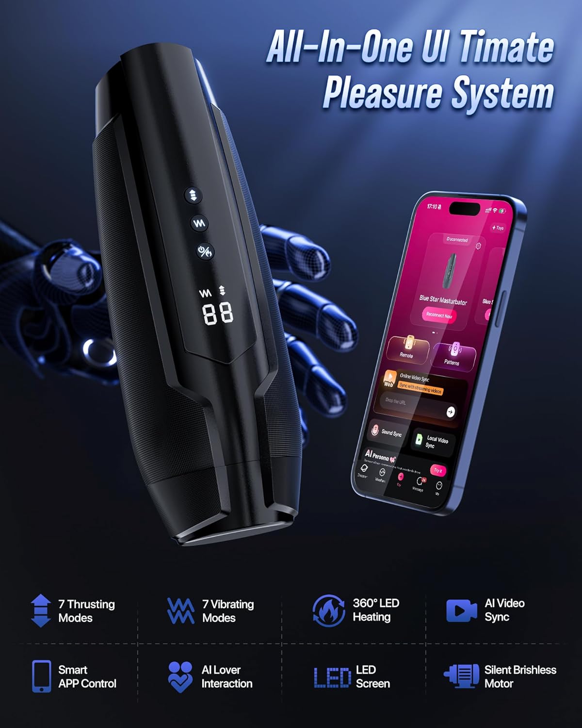 360° Heiz KI-gesteuerter Masturbator Stroker Blowjob mit 7 Stoß & 7 Vibrationsmodi