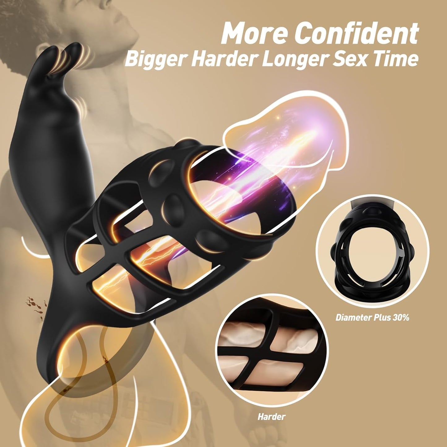 App Cock Ring Cage Penistrainer Vibrator Penishullen mit 10 Vibrationsmodi
