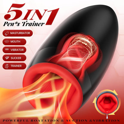 Automatische Masturbator Penistrainer Stroker mit 10 Vibrationsmodi 3 Rotationen 5 Oralsex-Modi