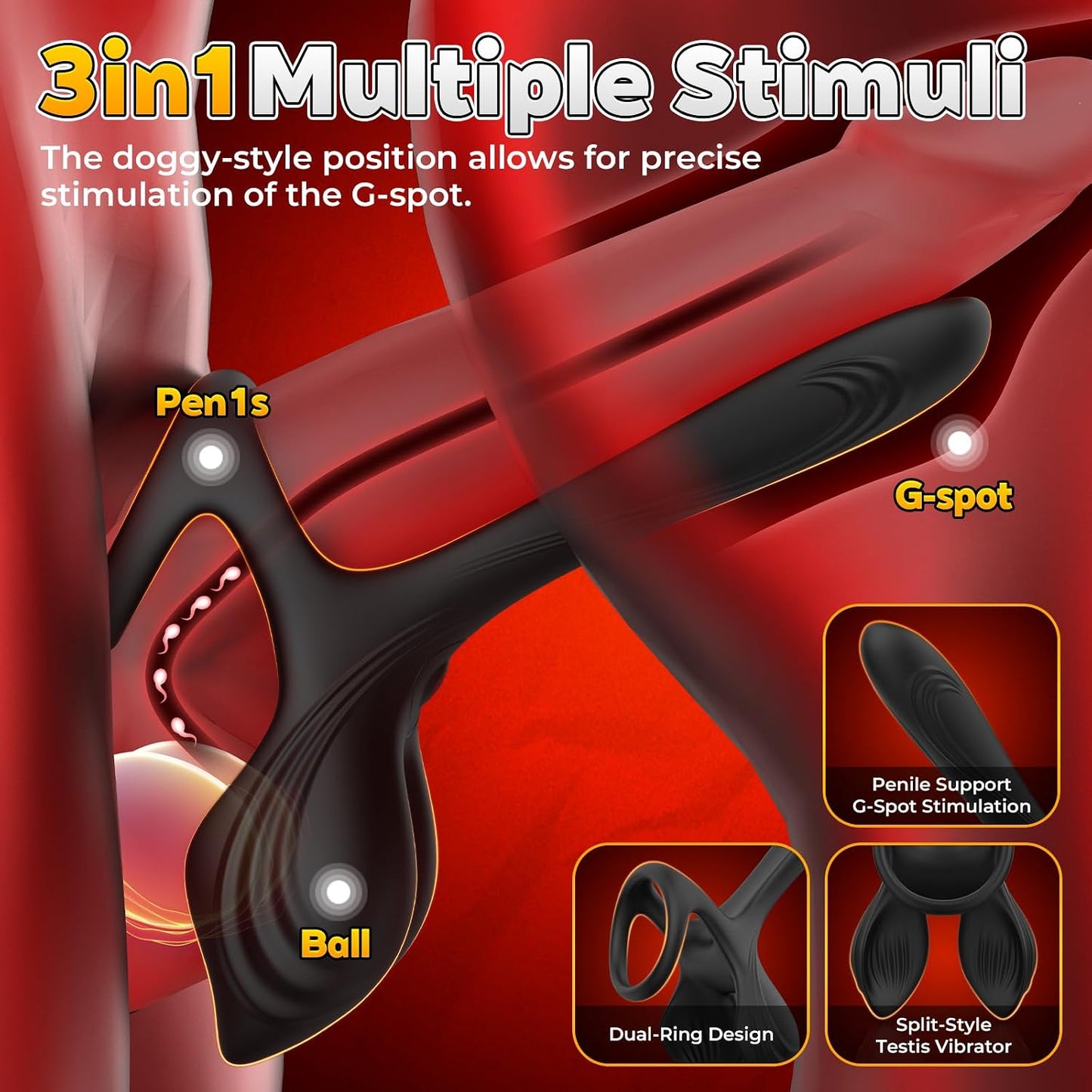 3 IN 1 Doppelter Penisringe Klitorisstimulator G-Punkt Vibrator mit 10 Modi