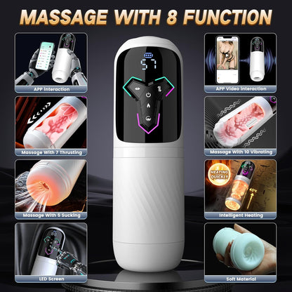 5 IN 1 Automatisches Masturbator Penispumpe mit 10 Vibrations & Leckmodi & 7 Stoß & 5 Saugmodi