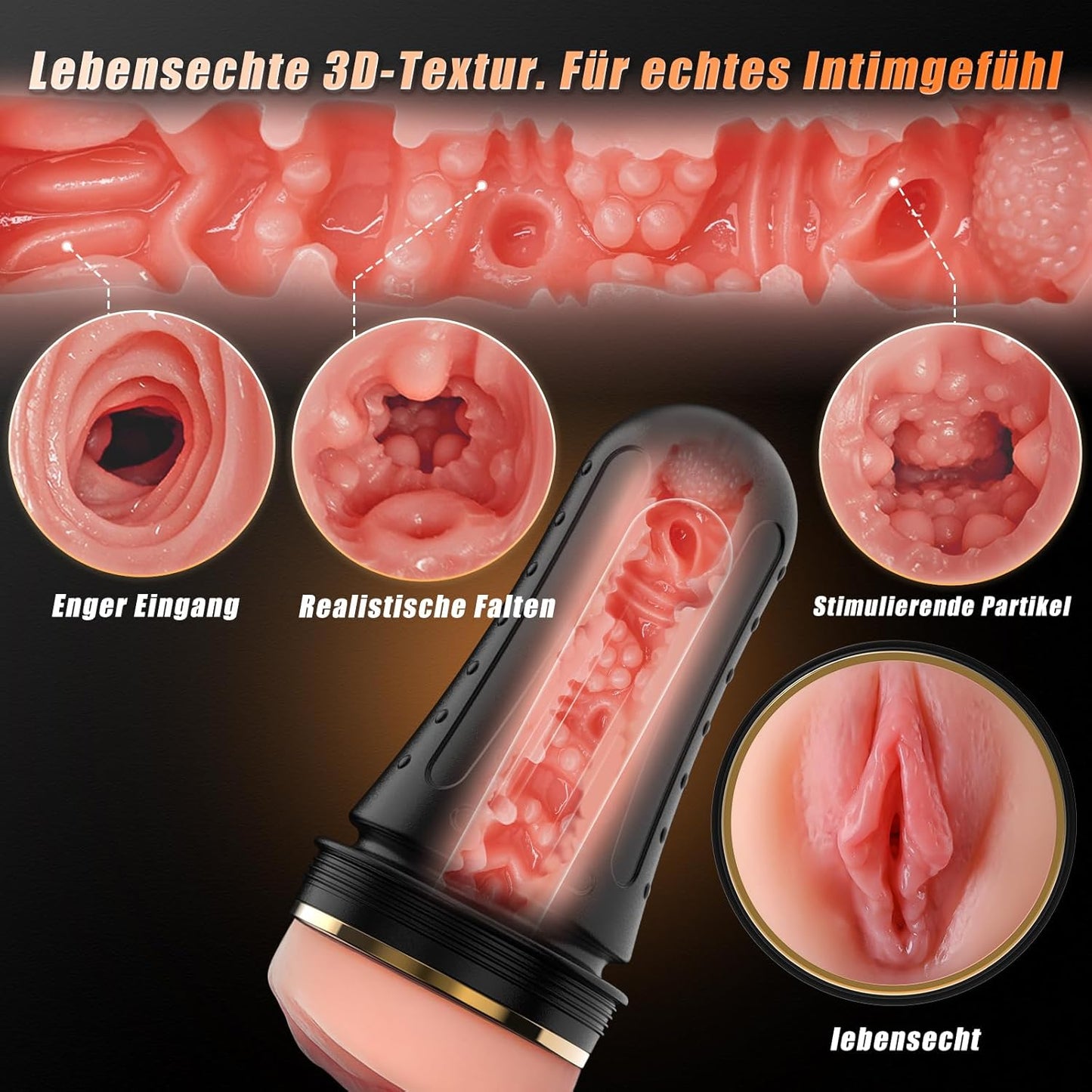 Verlängert & Verstärkt Realistisch Masturbator Tasche Muschi Stroker Blowjob