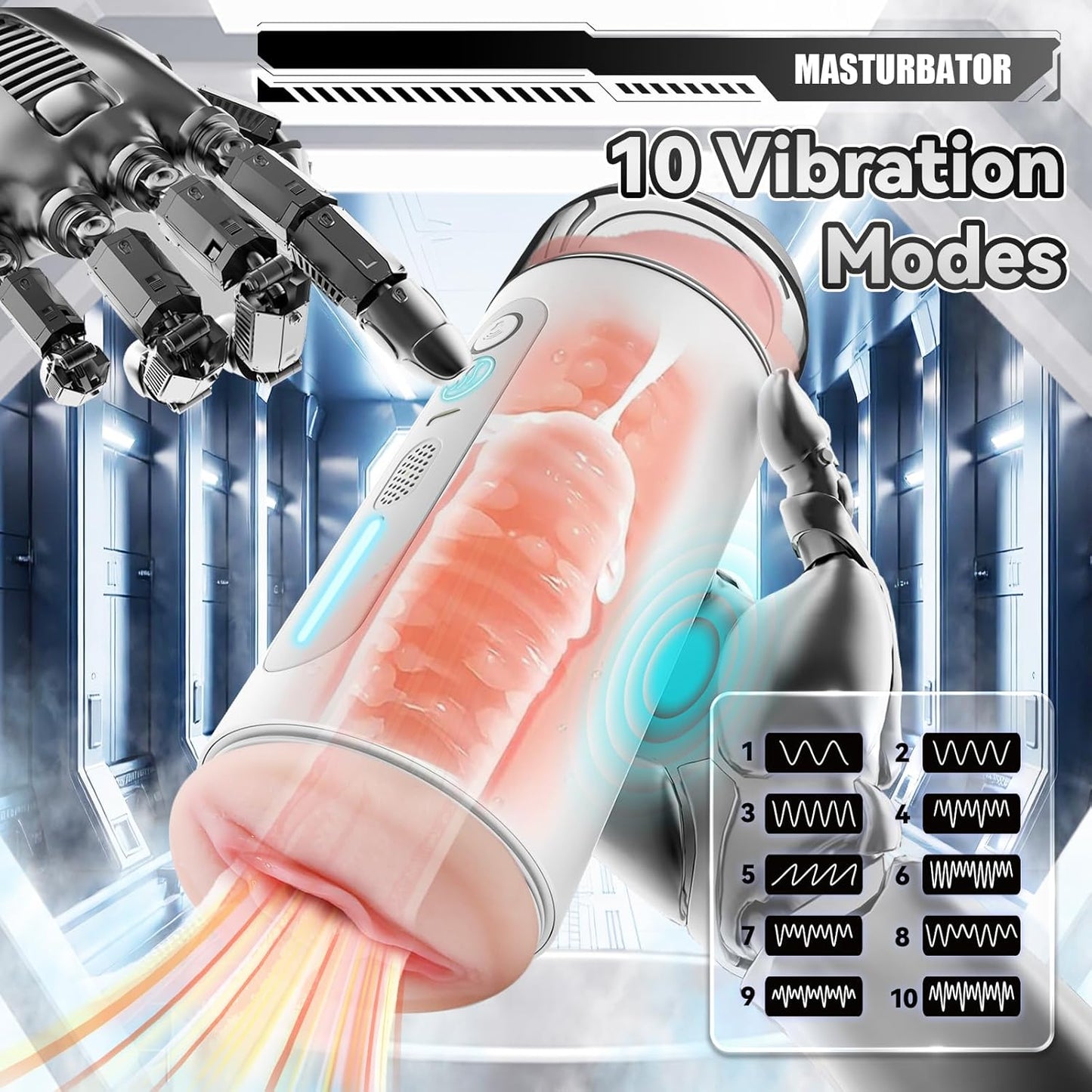 10 IN 1 Automatischer Masturbator Taschenmuschi Blowjob mit 10 Vibrationsmodi
