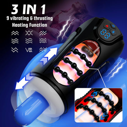 Freihändiger Penis Stroker Blowjob Masturbator mit 9 Stoß und Vibrationsmodi