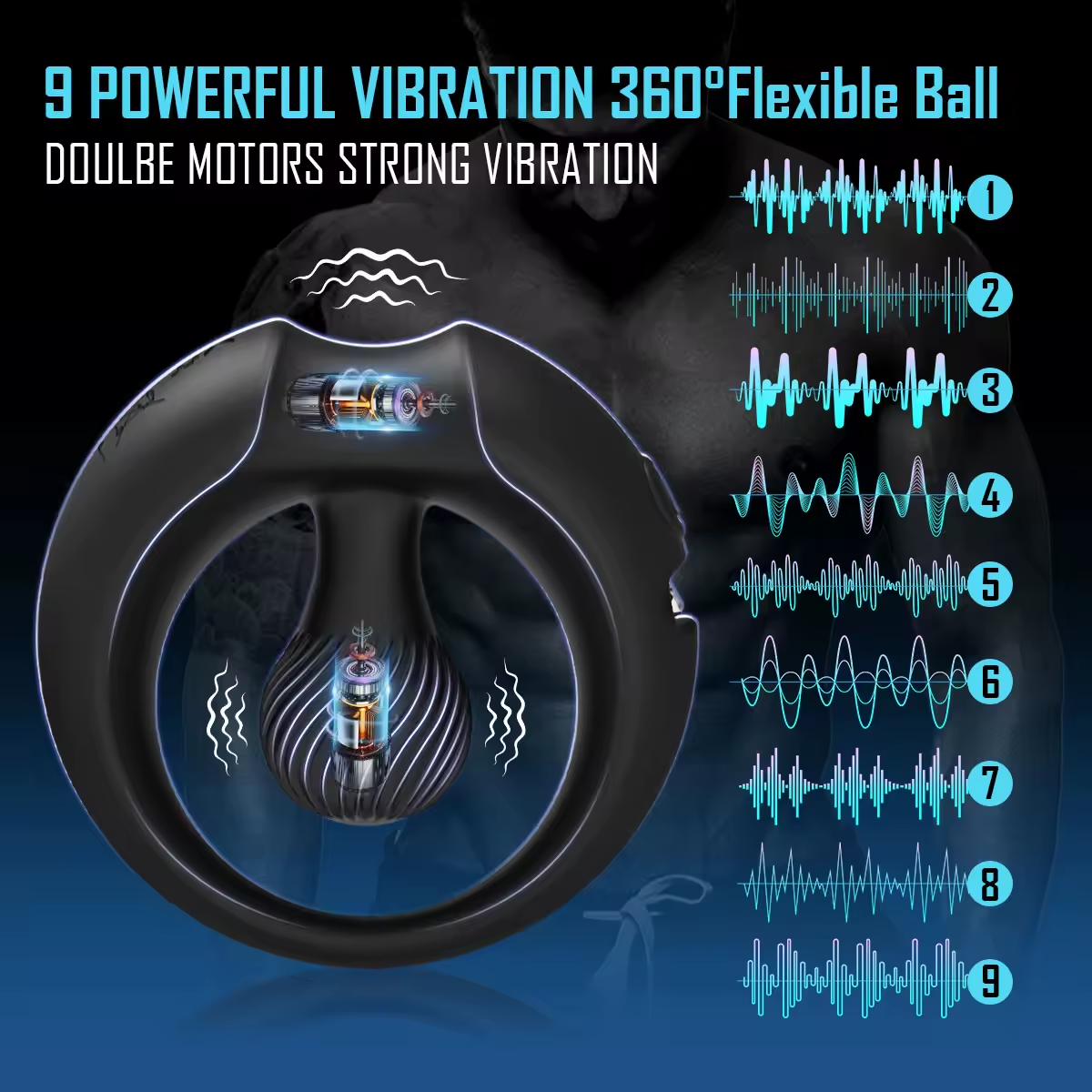 360° Flexibler Ball Penistrainer Cockring Stimulator Masturbatoren mit 9 Vibrationsmodi