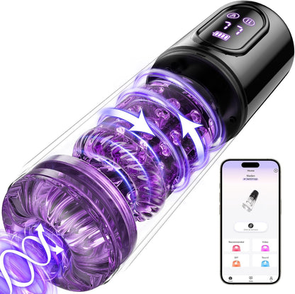 LCD-App-Steuerung Penis Masturbatorpumpe  mit 7 Stoß & 7 Rotations & 5 Saugfunktionen
