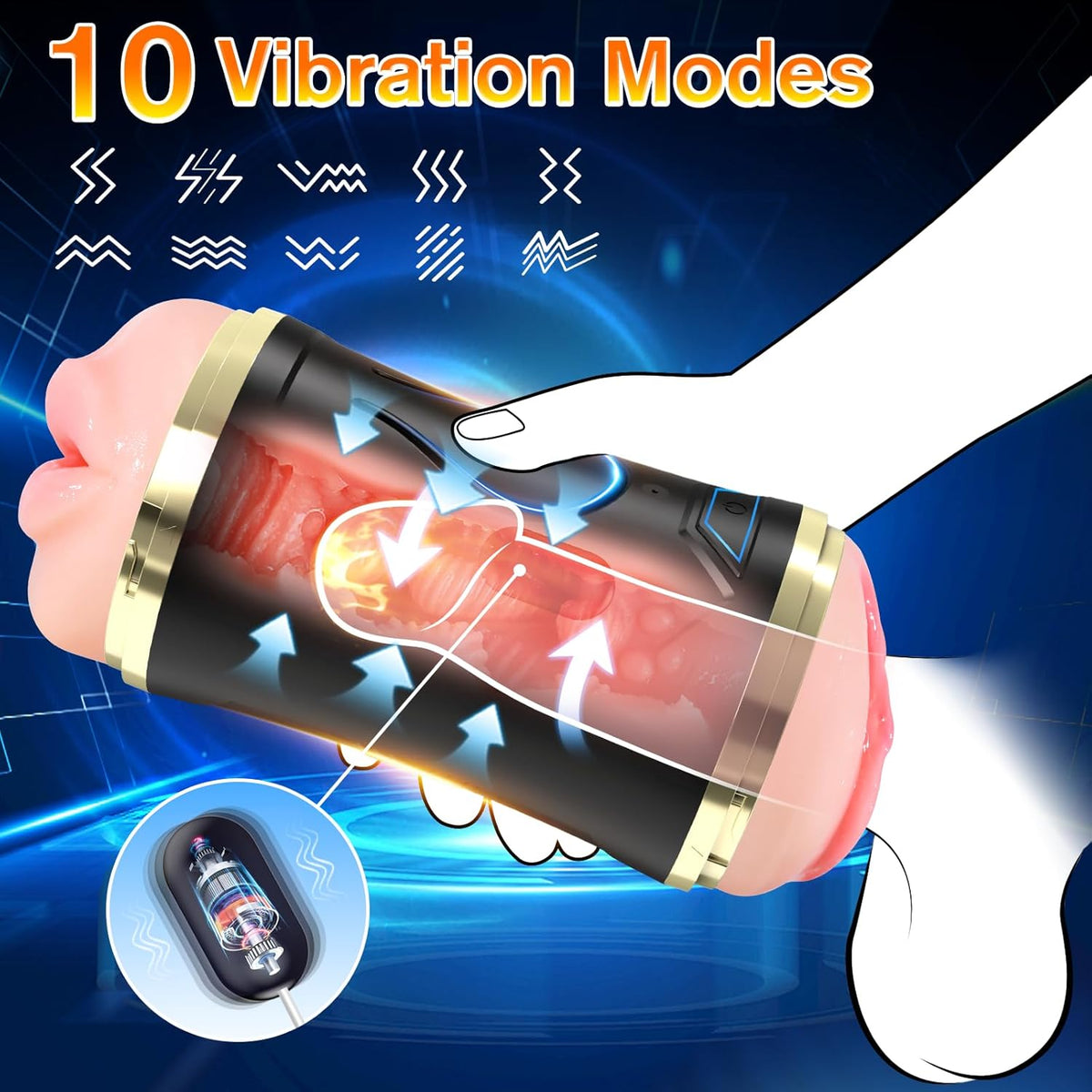 Offener Realistischer Masturbator Penistrainer Vibrator mit 10 Vibrationsmodi