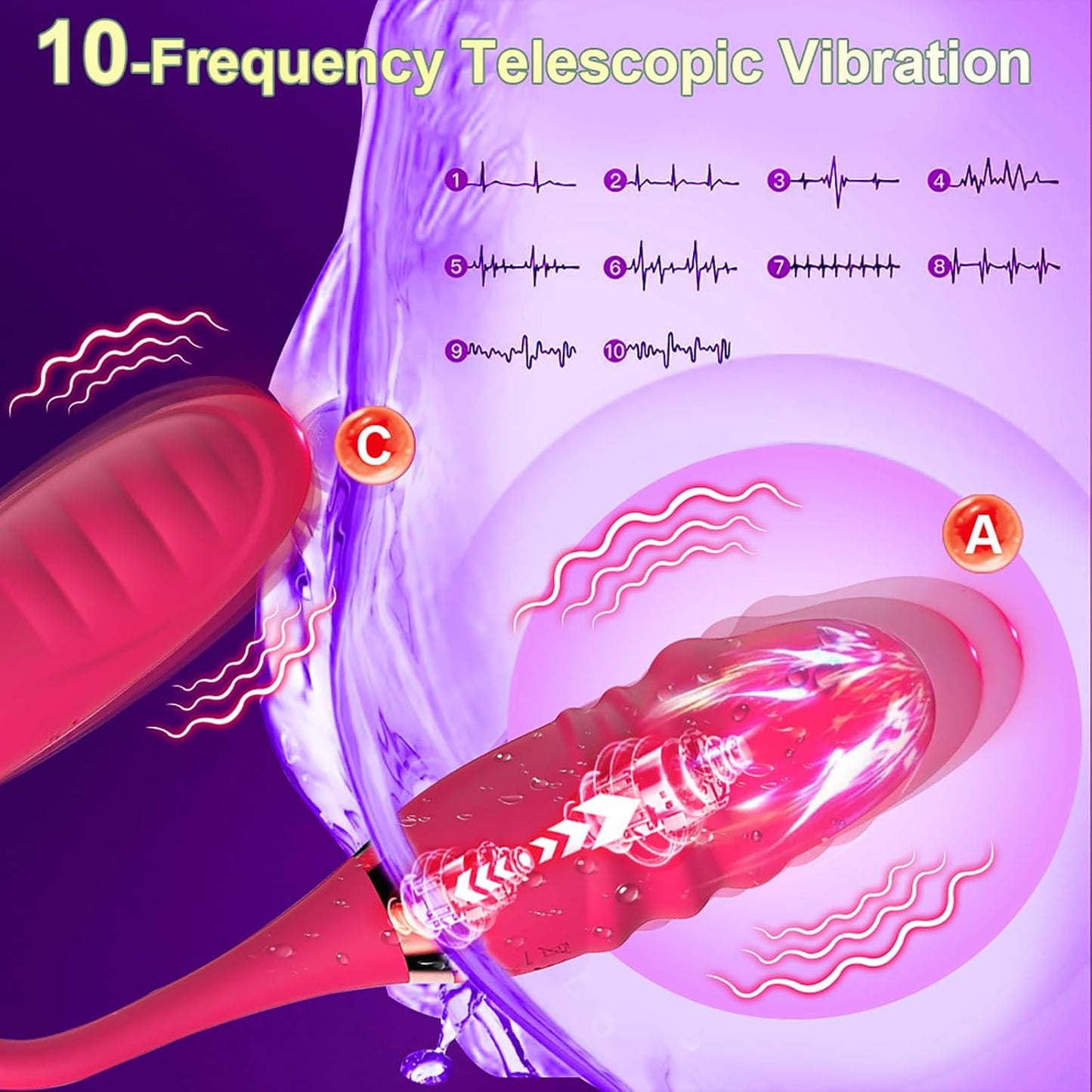 Doppelköpfiges Vibrator G-Punkt Analvibratoren mit 10 Vibrations und Dehnungsmodi