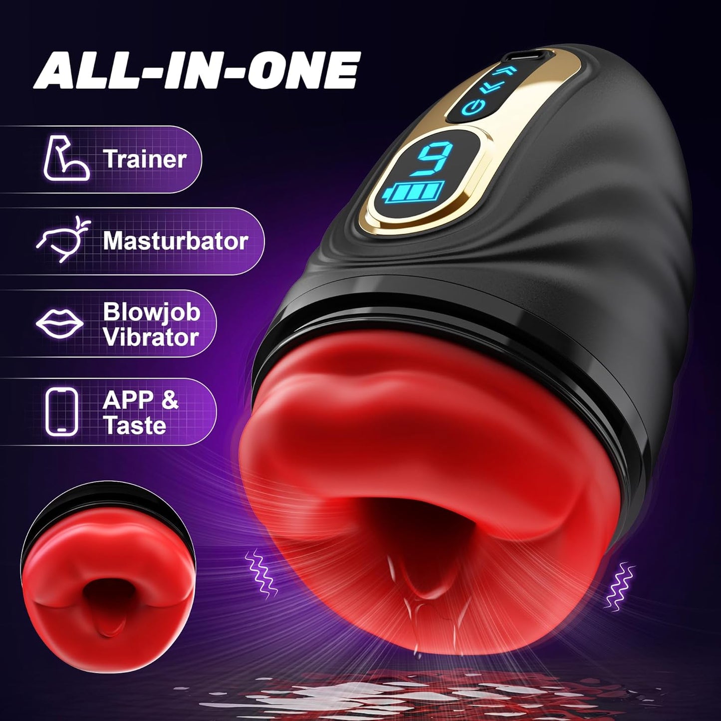 2 IN 1 Elektrischer Masturbieren Penistrainer Vibrator Stroker mit 9 Vibrationsmodi