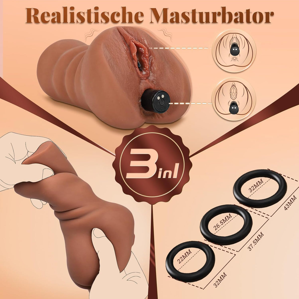 Vibrierender Realistischer Masturbator Blowjob Pocket Pussy mit 10 Vibrationsmodi