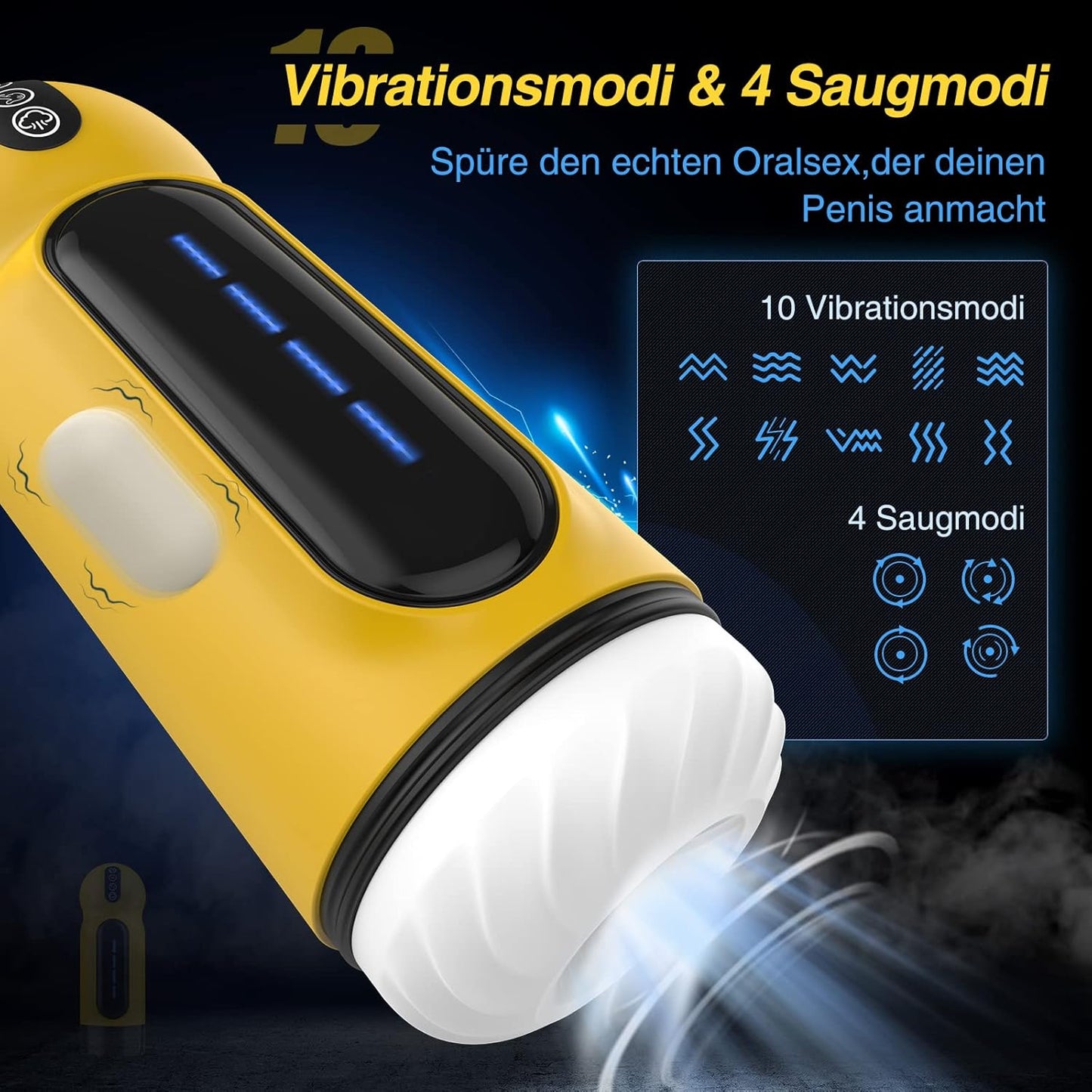 Elektrischer Mastubator Penisvibrator Blowjob mit 4 x 10 Intensitäten & Saugfunktion & Vibrationen