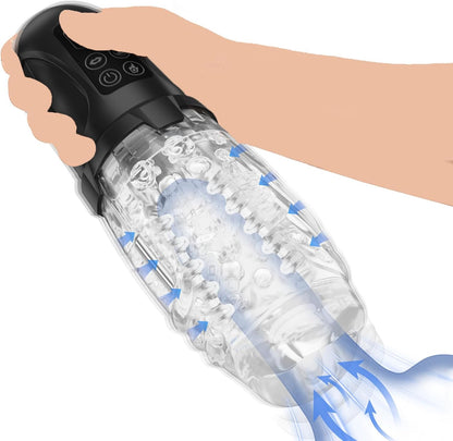 Zusammendrückbarer Penistrainer Stroker Taschenmuschi mit 7 Vibrations & 7 Saugmodi