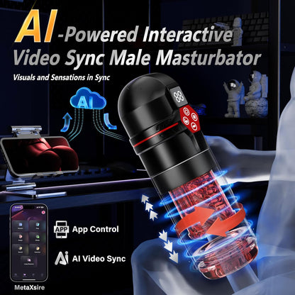 AI-Sync Masturbator Penis Pump mit 12-S Saugpumpe & 7 Schlag & Dreh & Vibrations& Saug & Lickfunktionen
