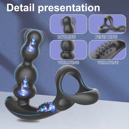 360° Drehbarer Analplug Penisring Prostata-Massagegerät mit 9 Vibrations und 3 Rotationsmodi