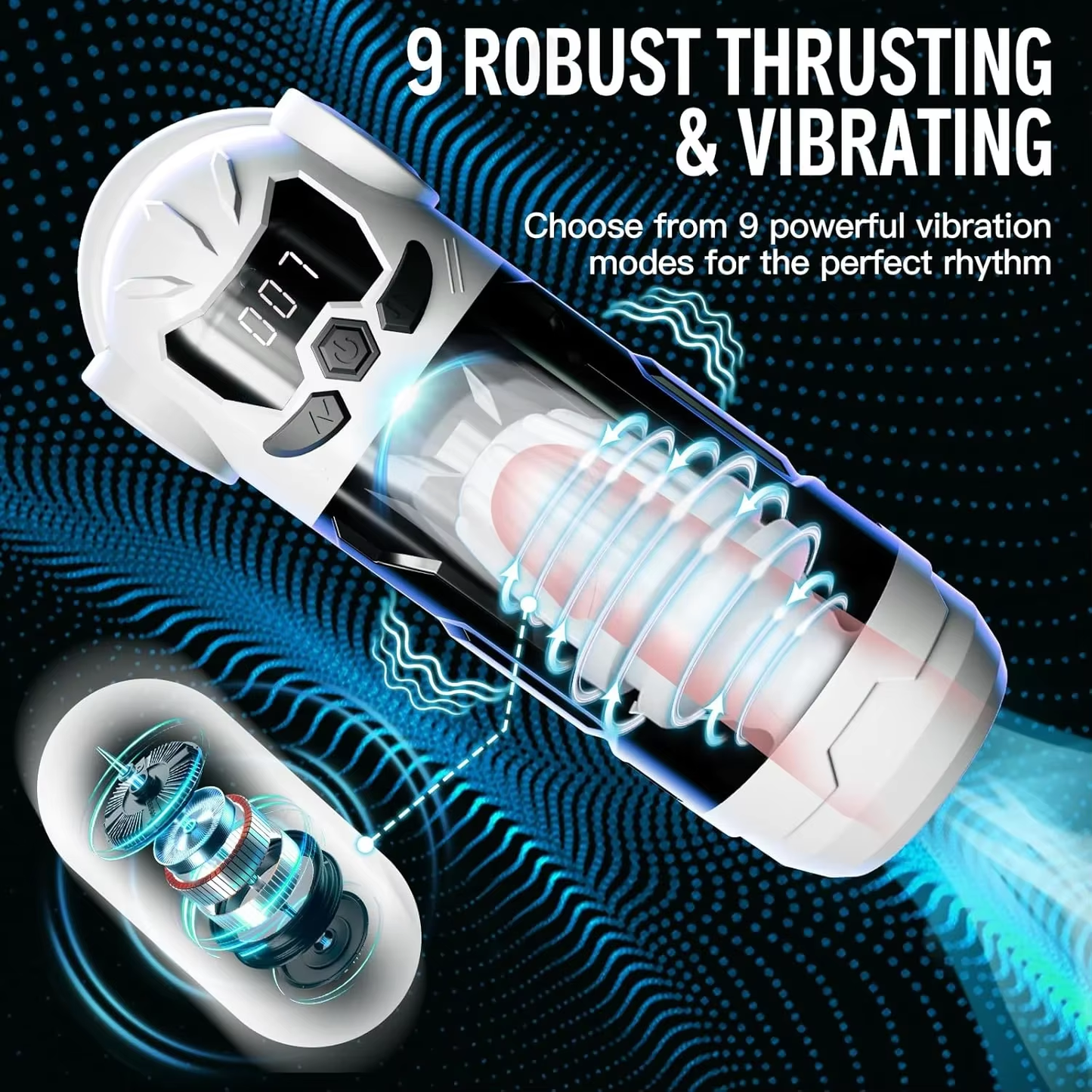 Automatischer Masturbator Stroker Blowjob mit 9 Stoß & 9 Vibrations & 4 Saugmodi