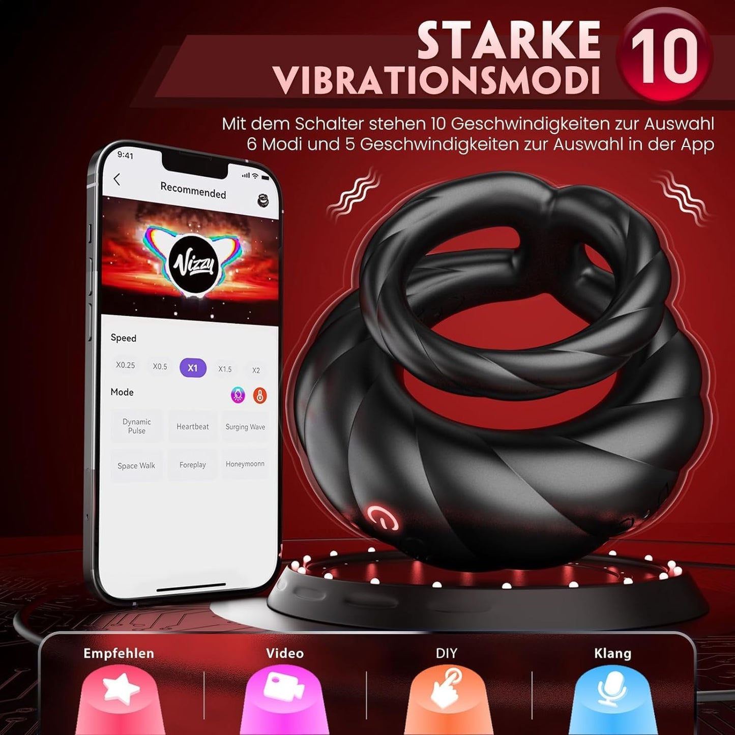 Dual Cockring Penistrainer Vibrator Masturbatoren mit 10 Vibrationsmodi