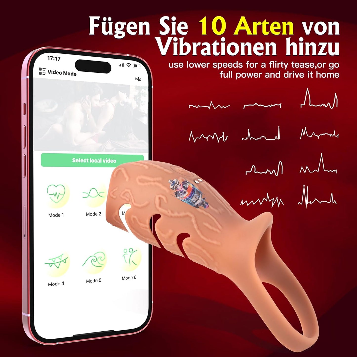 Penisring Vibrator Penishülle Sex Toyset mit 10x Vibrations & App