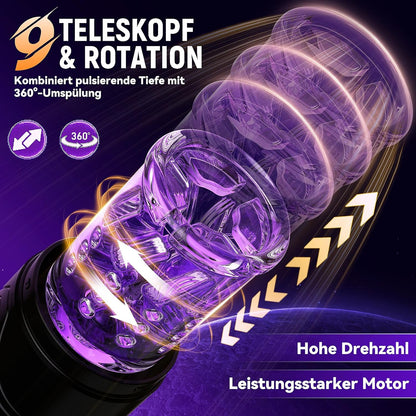 Elektrischer Masturbator Blowjob Taschenmuschi mit 9 Teleskop & Rotation & Saugen