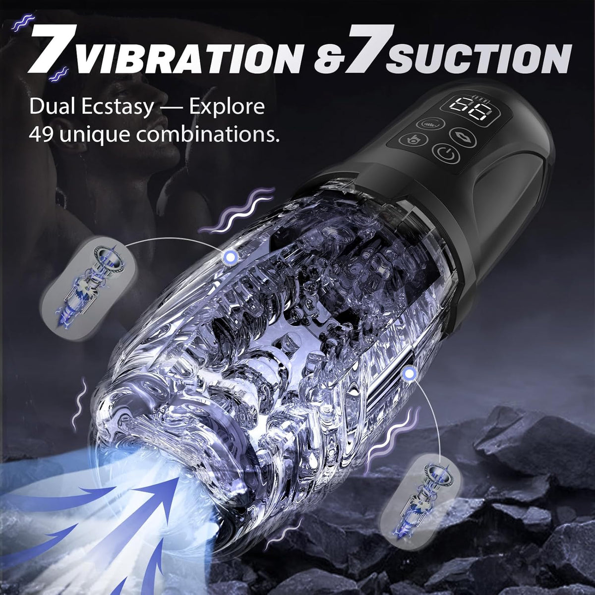 Zusammendrückbarer Penistrainer Stroker Taschenmuschi mit 7 Vibrations & 7 Saugmodi