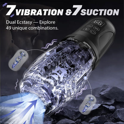 Zusammendrückbarer Penistrainer Stroker Taschenmuschi mit 7 Vibrations & 7 Saugmodi