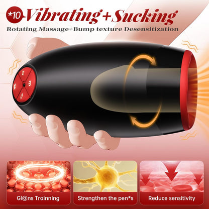 Automatische Masturbator Penistrainer Stroker mit 10 Vibrationsmodi 3 Rotationen 5 Oralsex-Modi