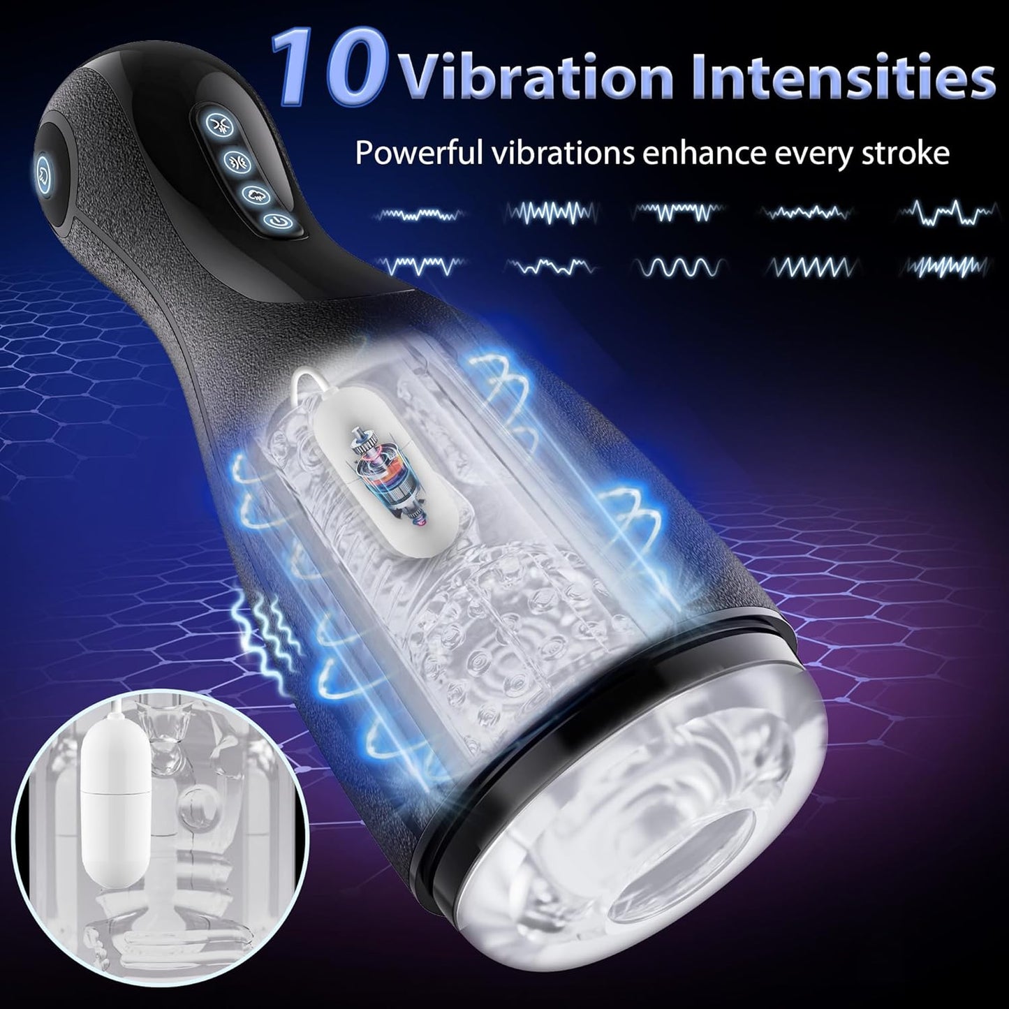 Automatischer Masturbator Stroker Penispumpe mit 3 Quetsch & 3 Saug & 10 Vibrationsmodi