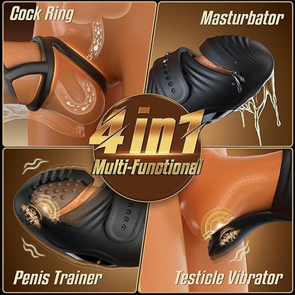 4 IN 1 Penis Trainer Testicle Eichelvibrator Cock Ring mit 10 Modi
