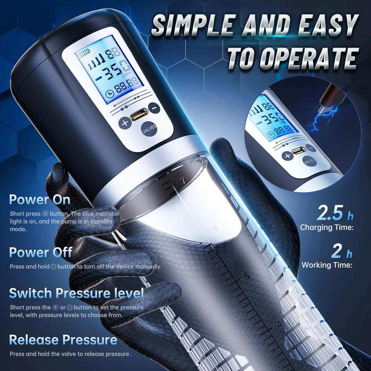 LED-Digitalanzeige Elektrische Penis Vakuumpumpe Masturbator mit 4 Saugintensitäten