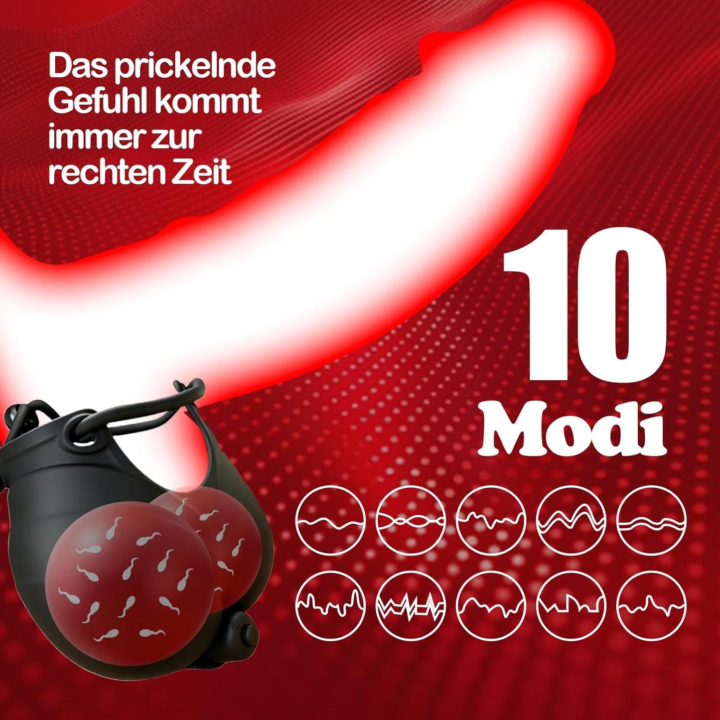 Verstellbarer Penisringe Hodensack Tasche Eichelvibrator mit 10 Vibrationsfunktion