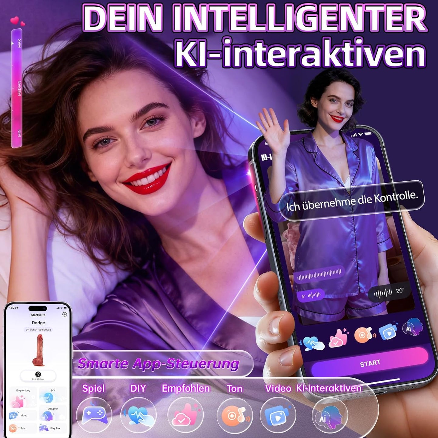 3 IN 1 APP-Steuerung Realistisches Dildo Vibrator mit 7×7 Modi