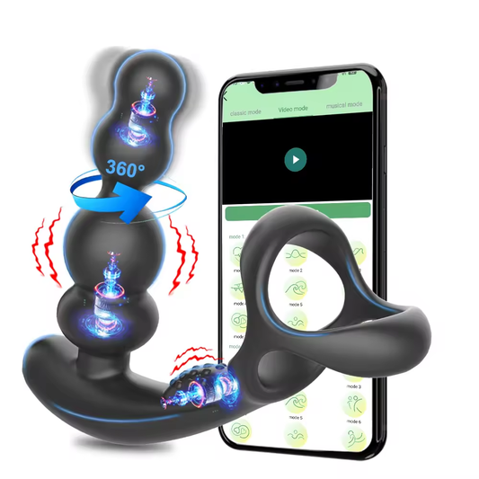 360° Drehbarer Analplug Penisring Prostata-Massagegerät mit 9 Vibrations und 3 Rotationsmodi