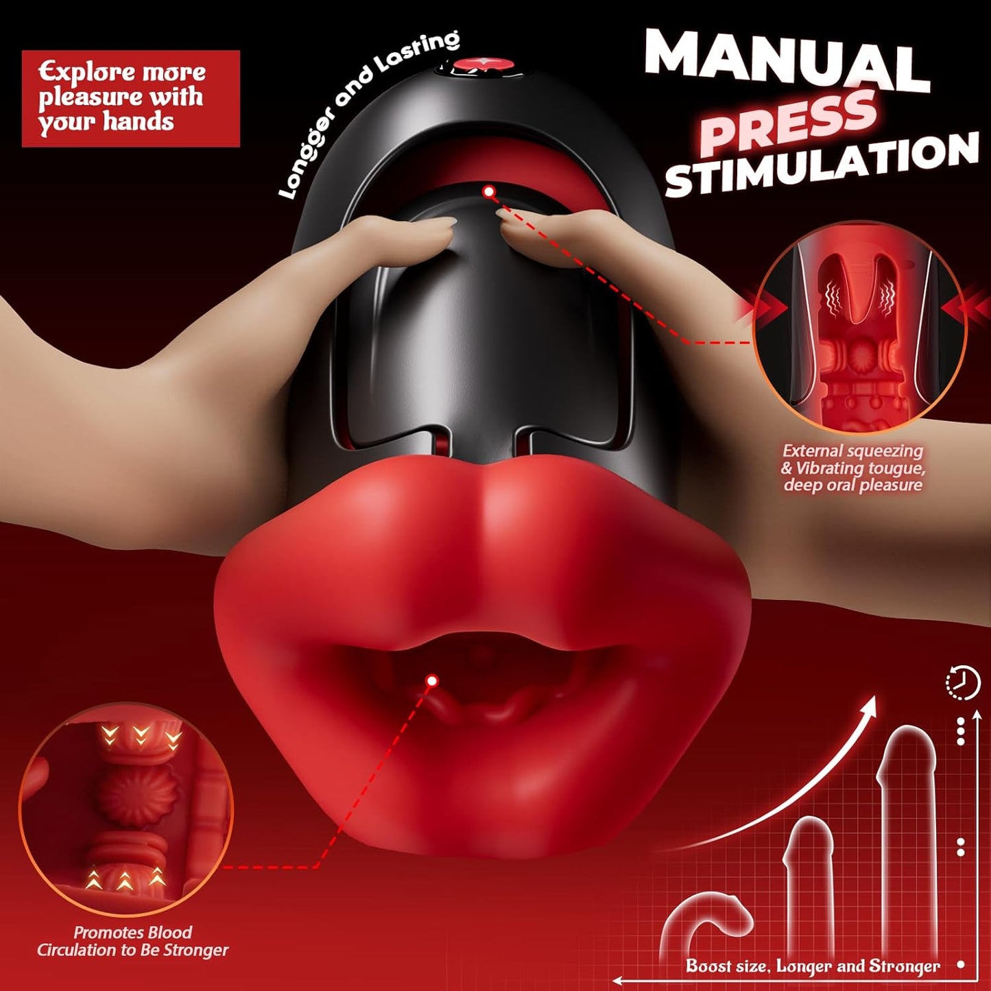 Elektrischer Masturbator Oralsex Stroker Blowjob Taschenmuschi mit 9 Vibrationsmodi