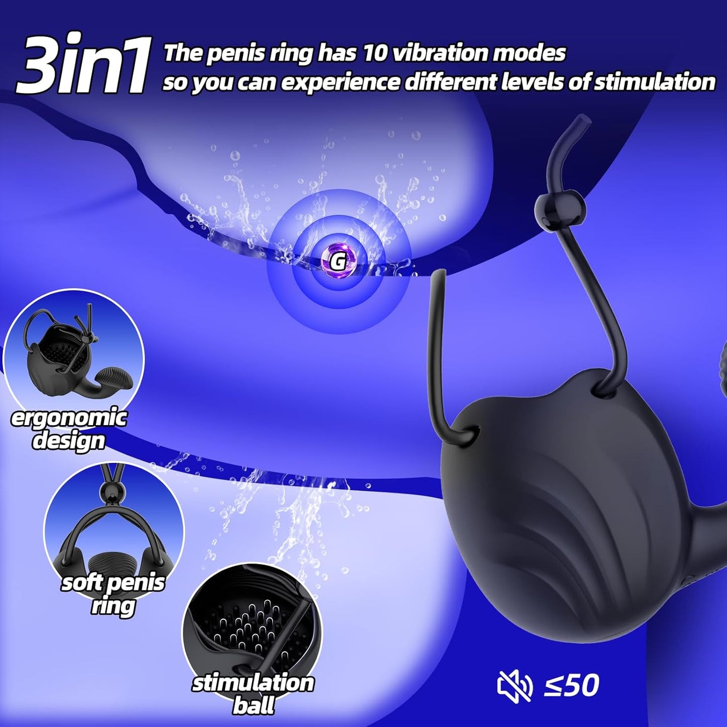 Eicheltrainer Vibrator Penisringe Hodenstimulator Masturbator mit 10 Vibrationsstufen