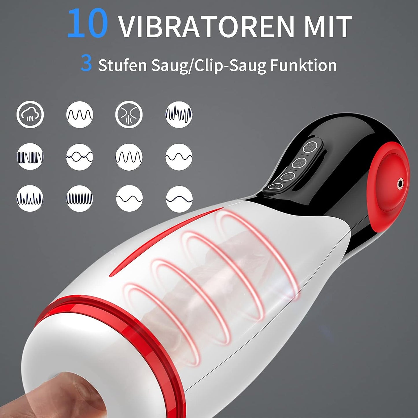 Elektrischer Masturbator Penis Vibrator mit 10 Vibratoren & 3 Stufen Spann & Clip-Saug & Heizung