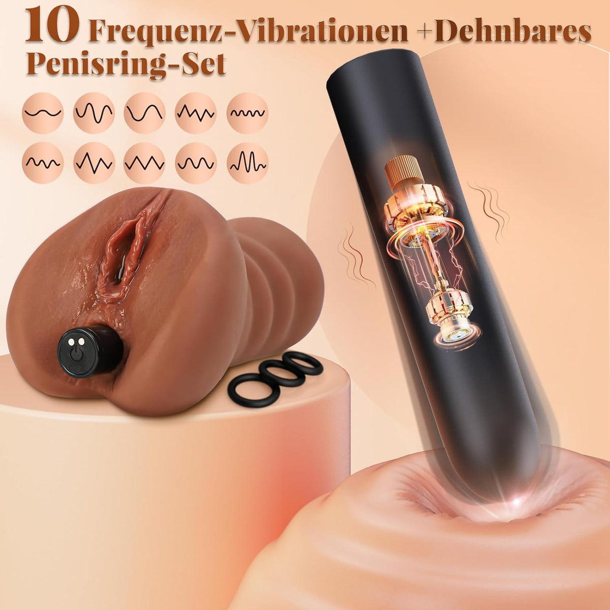 Vibrierender Realistischer Masturbator Blowjob Pocket Pussy mit 10 Vibrationsmodi