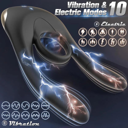 E-Stim Penistrainer Vibrator Cockring Masturbator mit 10 Vibrationsmodi & Elektroschocks