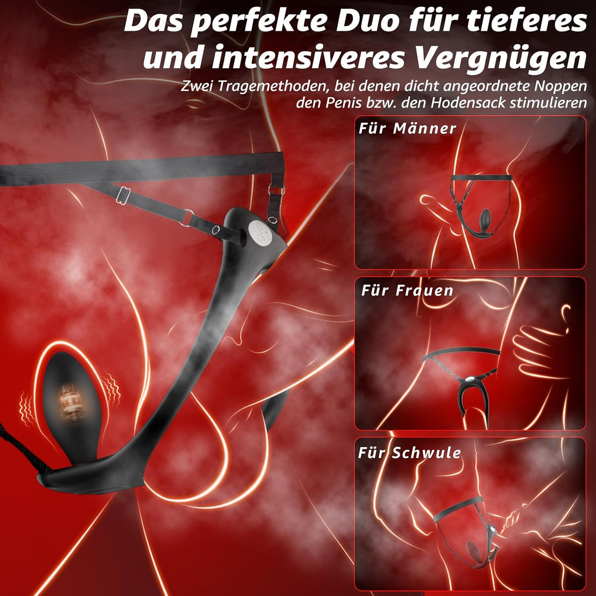 4 IN 1 Tragbarer Analvibrator Penisring Hodenvibration mit Stoßfunktion & 9 Kraftvolle Modi