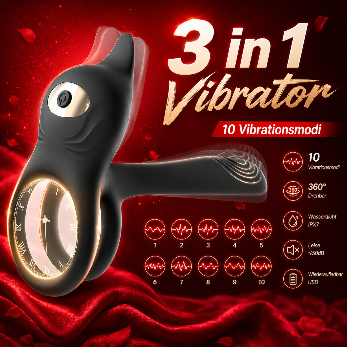 3 IN 1 Doppelte Penis Trainer Vibrator Klitoris Stimulator Cock Ring mit 10 Modi