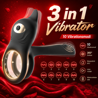 3 IN 1 Doppelte Penis Trainer Vibrator Klitoris Stimulator Cock Ring mit 10 Modi
