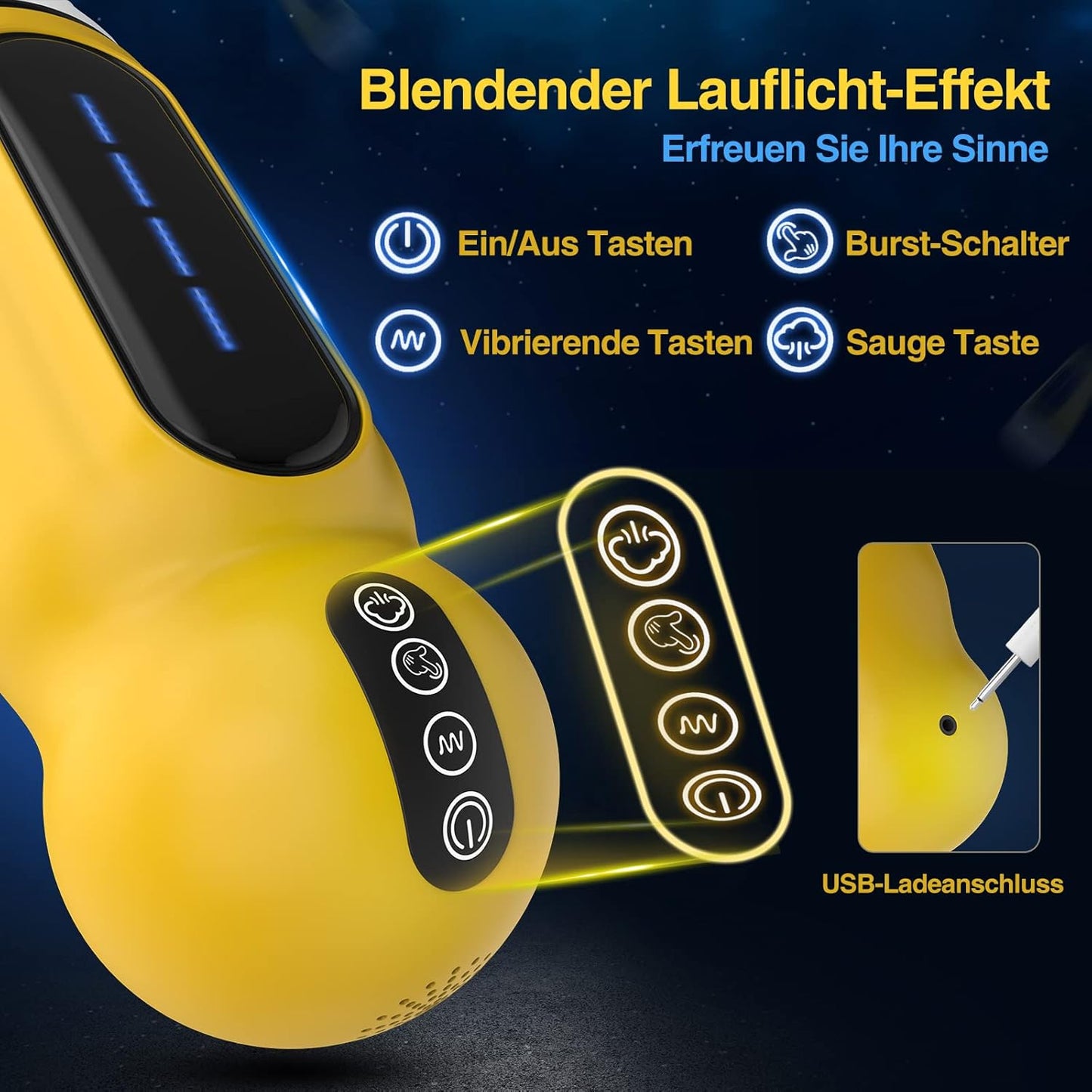 Elektrischer Mastubator Penisvibrator Blowjob mit 4 x 10 Intensitäten & Saugfunktion & Vibrationen