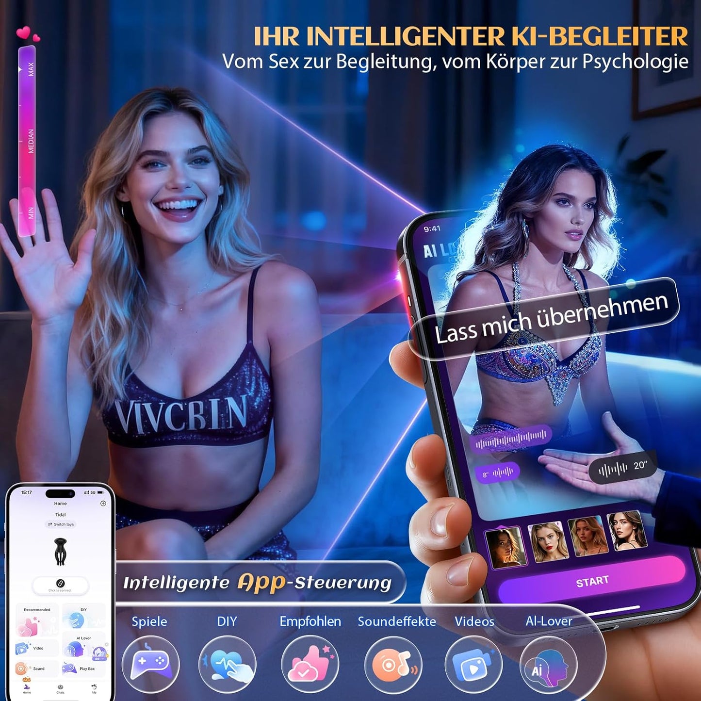 KI-Interaktion Penis Vibrator Eicheltrainer Masturbator mit 10 Modi
