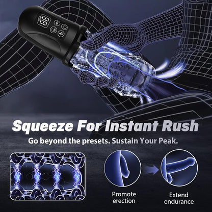Zusammendrückbarer Penistrainer Stroker Taschenmuschi mit 7 Vibrations & 7 Saugmodi