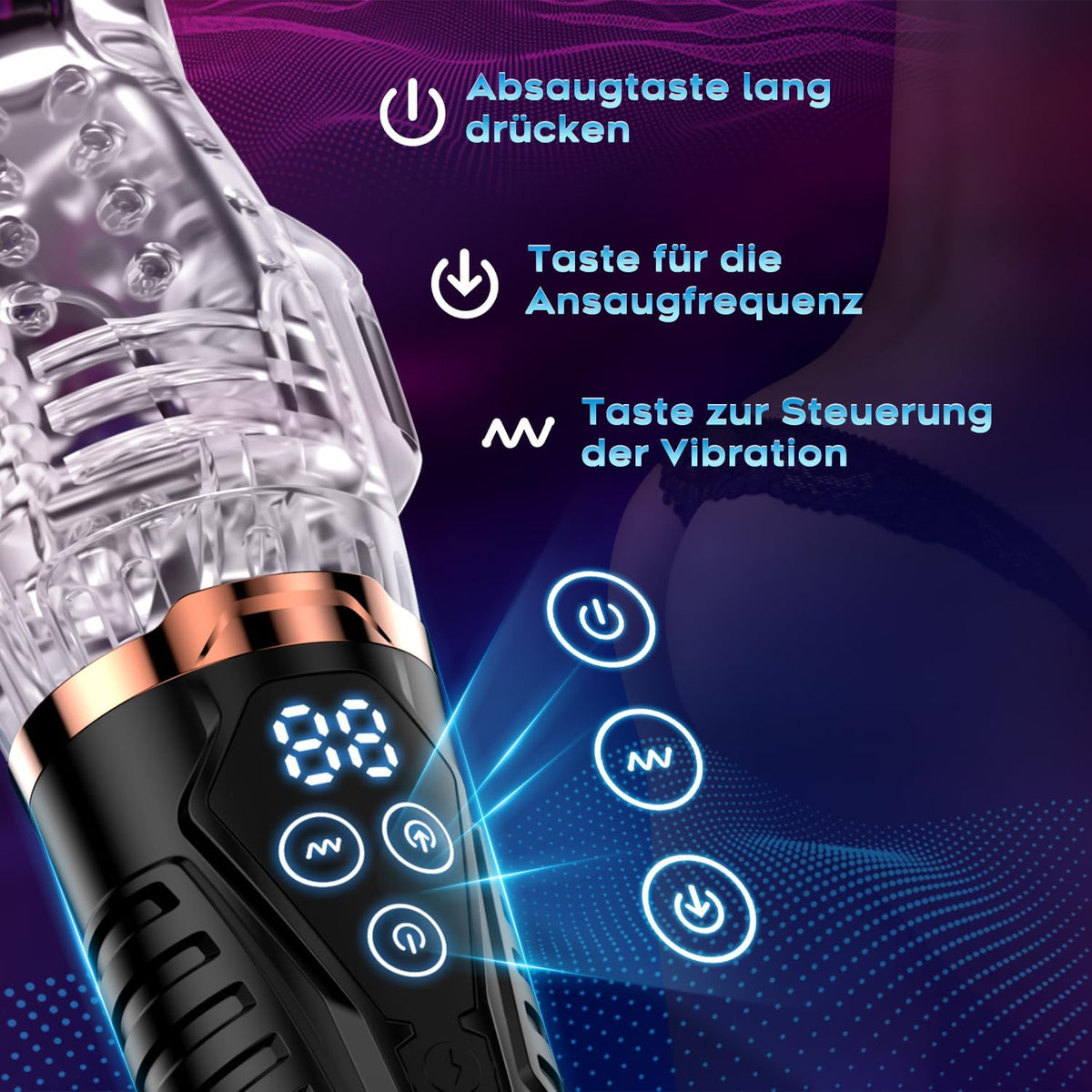 Hochfrequenz Elektrischer Masturbator Penis Trainer mit 9 Vibration und 9 Saugmodi