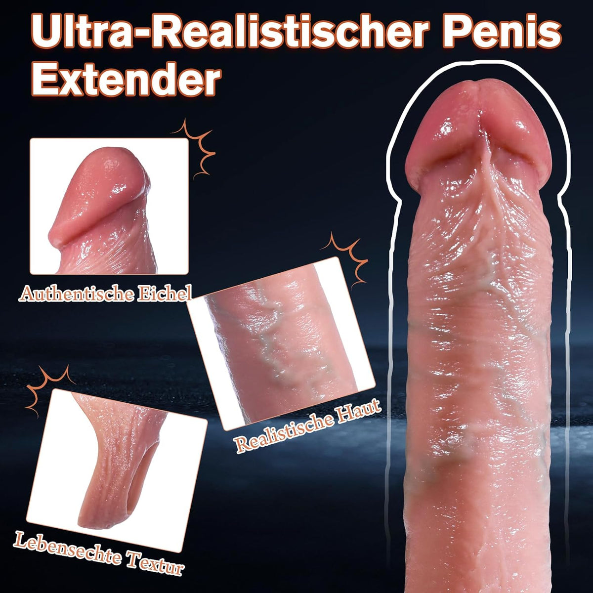 2.6'' Ultra-Realistische Penishülle Penisringe Enlarger mit Rutschfest Verdickt