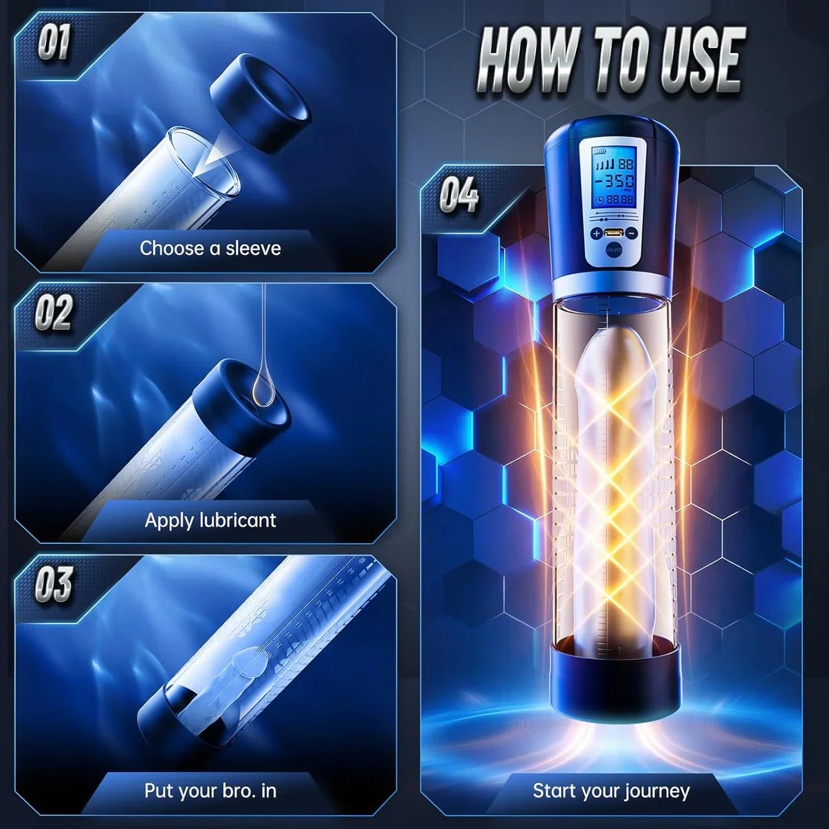 LED-Digitalanzeige Elektrische Penis Vakuumpumpe Masturbator mit 4 Saugintensitäten