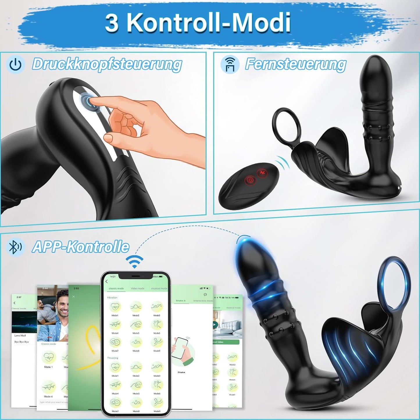 Intelligente App-Steuerung Analvibratoren Prostata Vibrator mit 9 Teleskopmodi 9 Vibrationsmodi