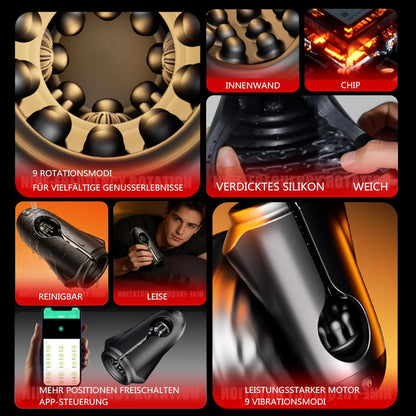 App-gesteuerter Penis Trainer Blowjob Eichelstimulator mit 9 Rotations und Vibrationsmodi